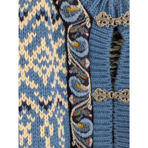 Vtg Devold Fair Isle Blue Sweater Cardigan Norway 100% New Wool Women’s Size M - Picture 4 of 10